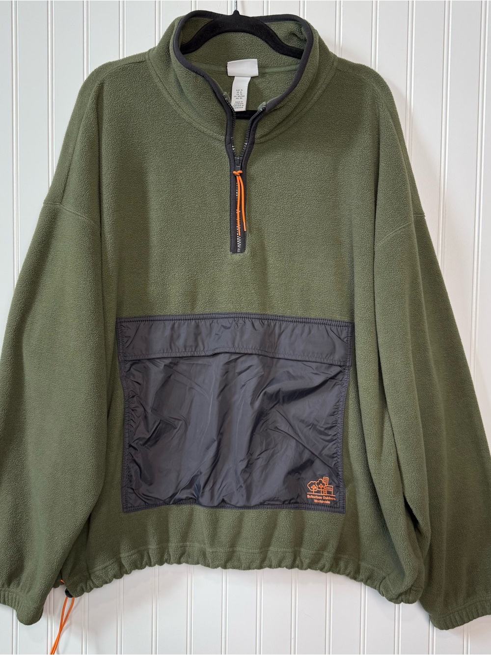 H&M Oversized Khaki Green Quarter-Zip Fleece Pullover XL Gorpcore Streetwear